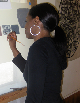 Dr. Carla at stained glass painting workshop